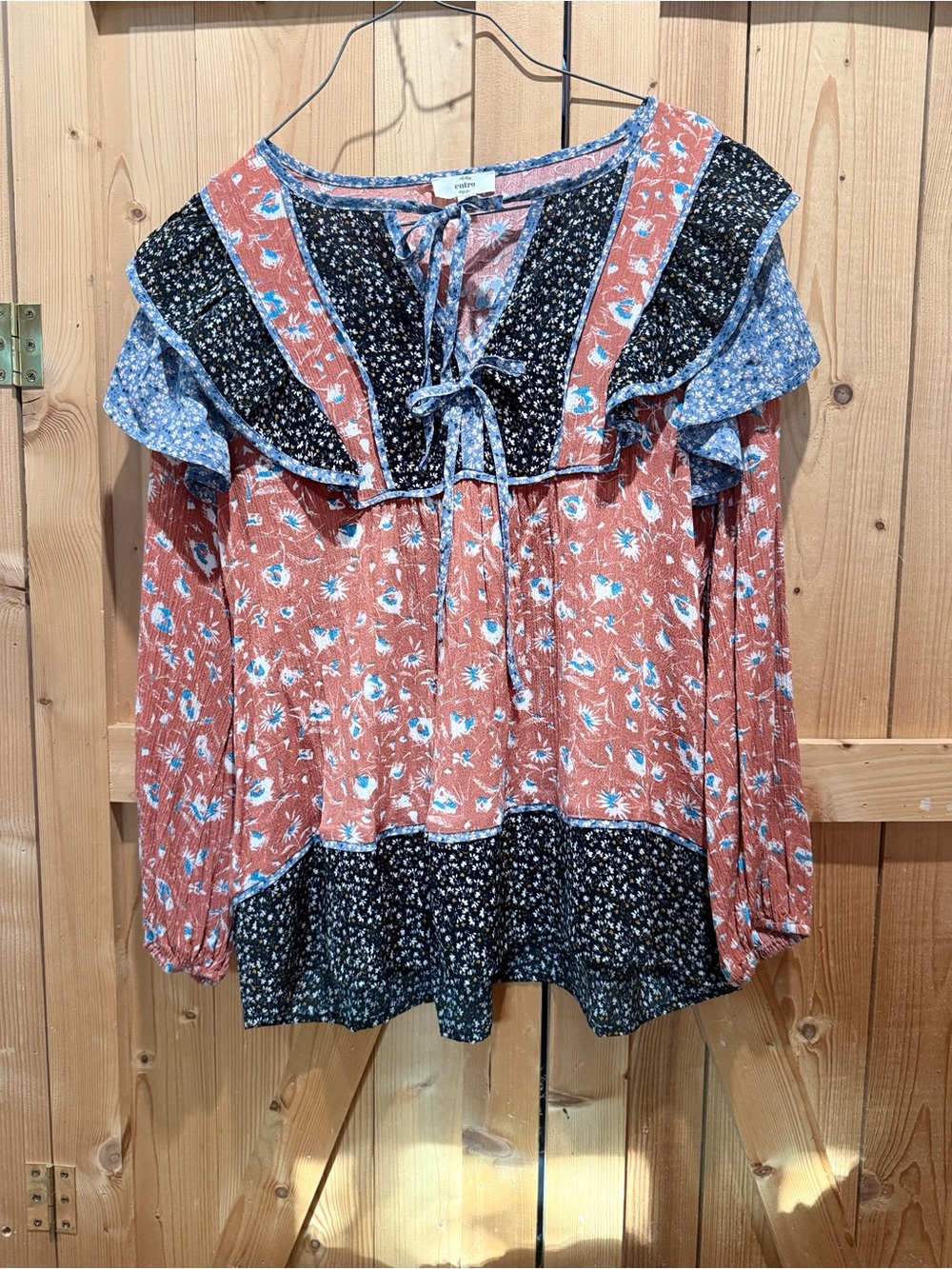 entro Rust Floral Patchwork Peasant Blouse - Picture 2 of 5